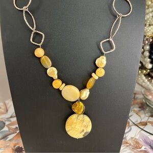 Vtg Handpicked Freshwater Pearl & Stone Necklace w/925 Toggle Clasp & Chain D1